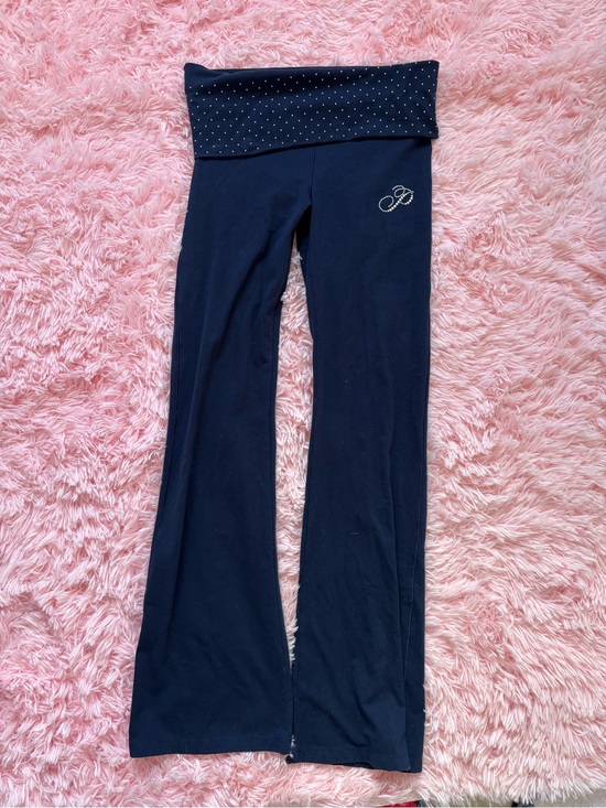 PINK Victoria's Secret Pants - PINK Victoria's Secret Navy Fold-Over Waist Leggings with Polka Dot Band